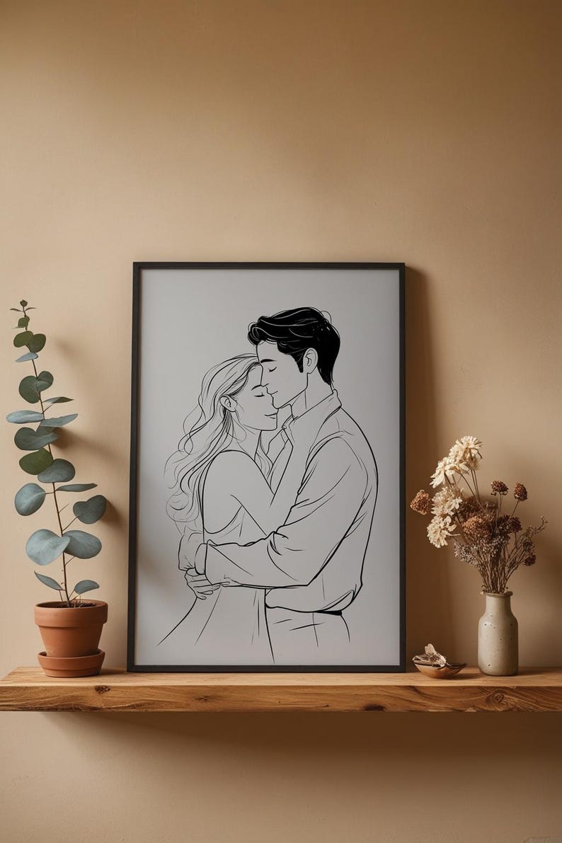 Valentine Wall Art | Romantic Line Art Poster | Couple Embrace Print Bild 4