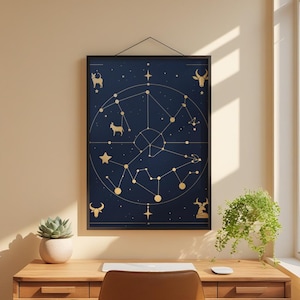 Zodiac Constellation Map | Astrology Poster | Gold Star Art Bild 1