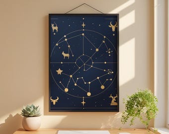Zodiac Constellation Map | Astrology Poster | Gold Star Art