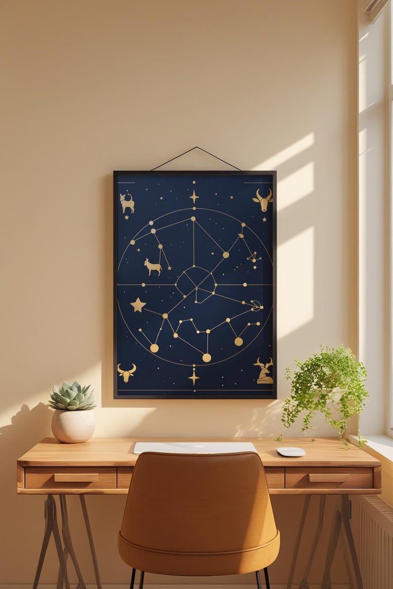 Zodiac Constellation Map | Astrology Poster | Gold Star Art Bild 1