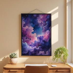 Cosmic Clouds Poster | Purple Blue Galaxy Wall Art | Starry Night Sky Print Bild 1