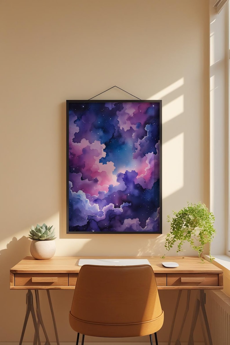 Cosmic Clouds Poster | Purple Blue Galaxy Wall Art | Starry Night Sky Print Bild 1