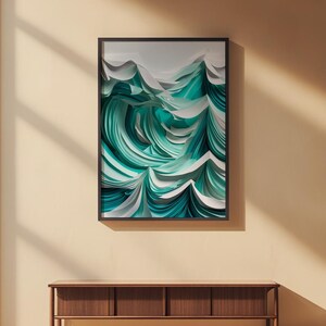 Layered Ocean Waves | Paper Cut Art | Turquoise Abstract Coastal zdjęcie 2