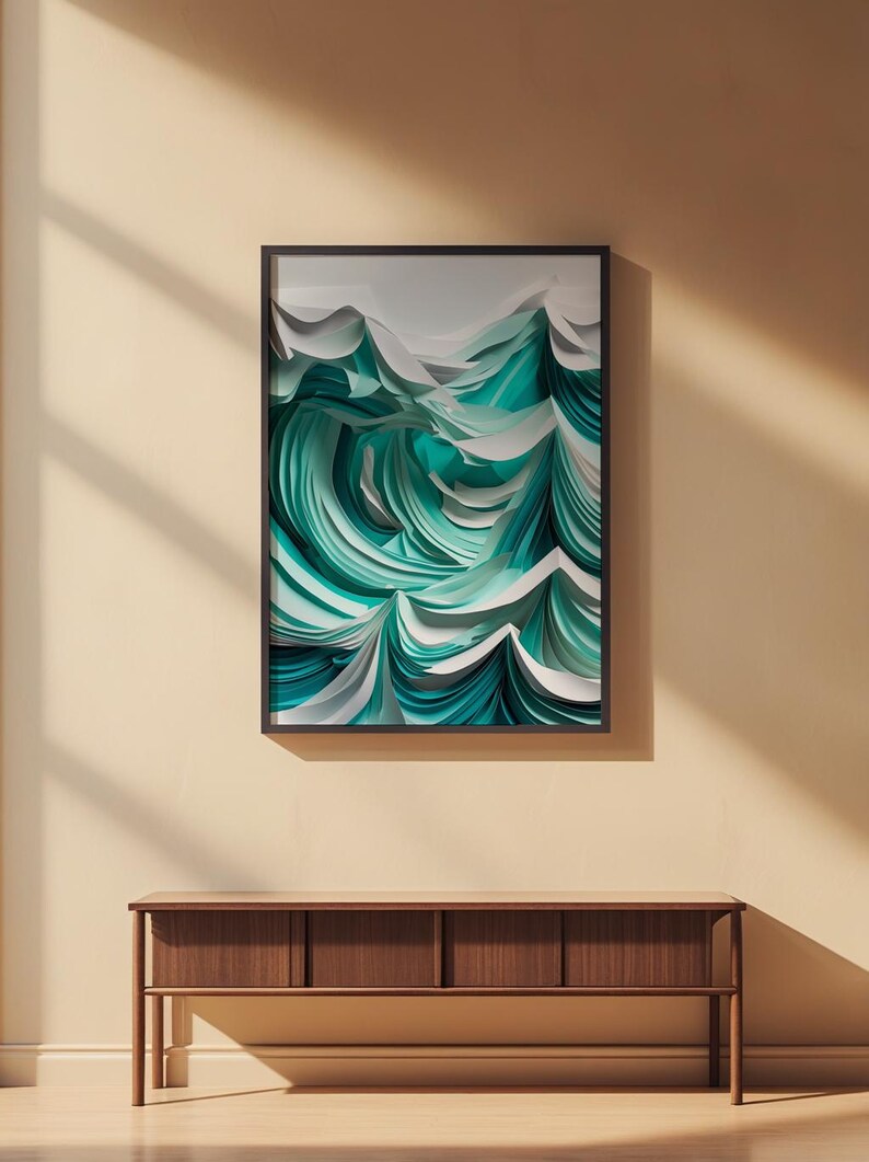Layered Ocean Waves | Paper Cut Art | Turquoise Abstract Coastal zdjęcie 2