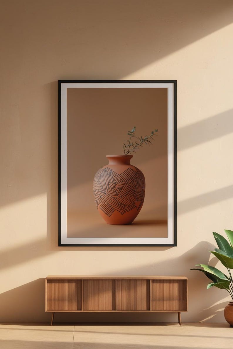 Geometric Pottery Vase | Modern Boho Line Art | Terracotta Decor Bild 6