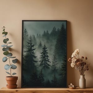 Misty Forest Poster | Atmospheric Pine Trees Art image 4