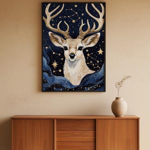 Cosmic Deer Antlers | Celestial Wildlife Art | Magical Nature Poster imagen 5
