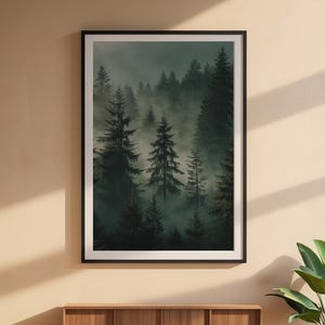 Misty Forest Poster | Atmospheric Pine Trees Art image 6