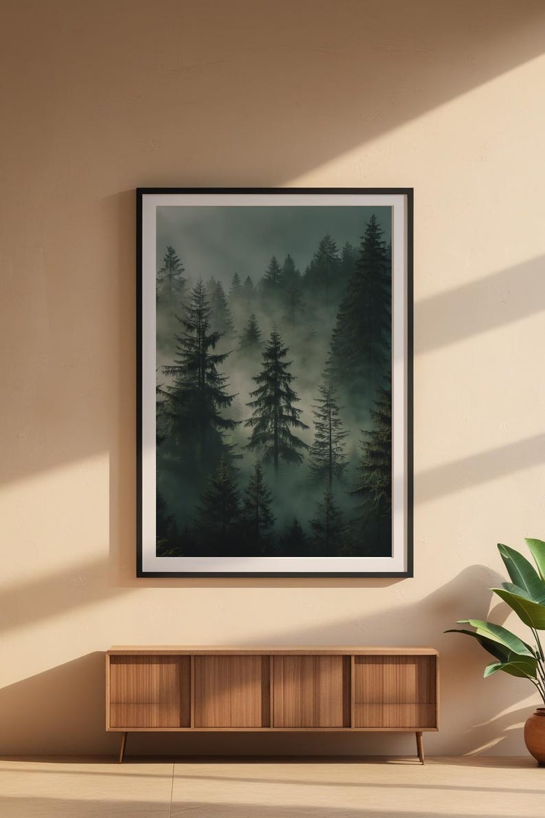 Misty Forest Poster | Atmospheric Pine Trees Art image 6