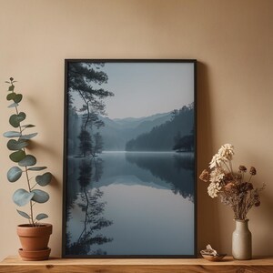Misty Mountain Lake | Fog Forest Water Landscape Poster | Zen Nature Wall Art image 4