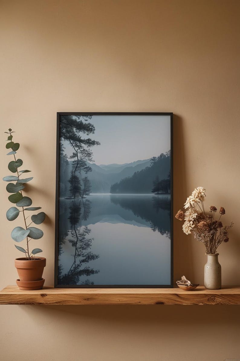Misty Mountain Lake | Fog Forest Water Landscape Poster | Zen Nature Wall Art image 4