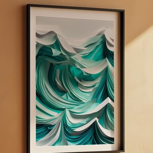 Layered Ocean Waves | Paper Cut Art | Turquoise Abstract Coastal zdjęcie 7