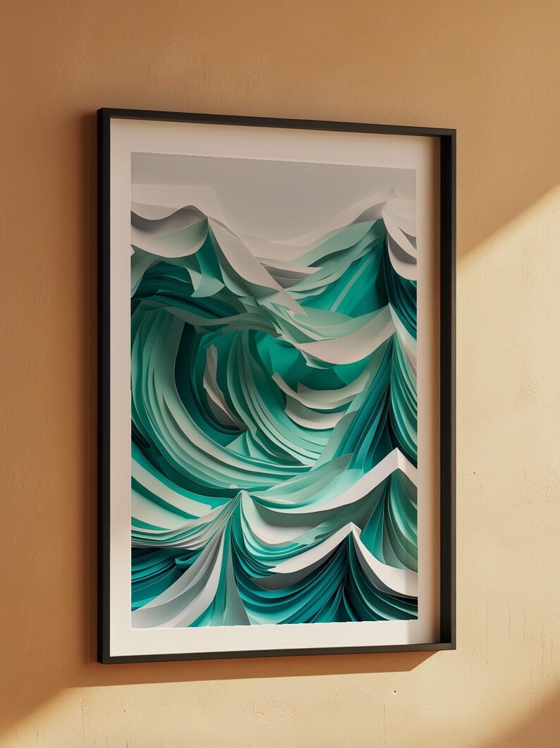 Layered Ocean Waves | Paper Cut Art | Turquoise Abstract Coastal zdjęcie 7