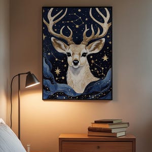 Cosmic Deer Antlers | Celestial Wildlife Art | Magical Nature Poster imagen 3