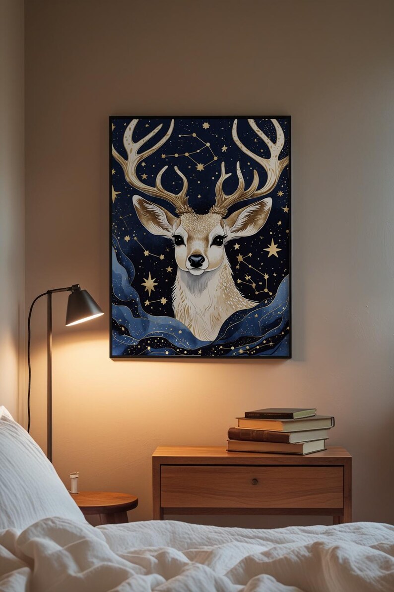 Cosmic Deer Antlers | Celestial Wildlife Art | Magical Nature Poster imagen 3