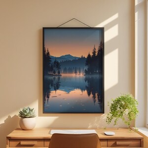 Twilight Lake Reflection | Peaceful Nature Poster | Golden Hour Landscape image 7