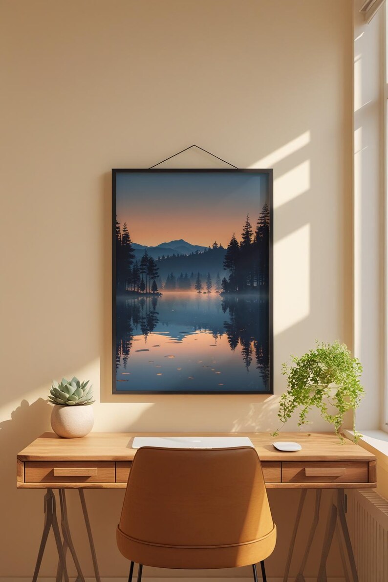 Twilight Lake Reflection | Peaceful Nature Poster | Golden Hour Landscape image 7