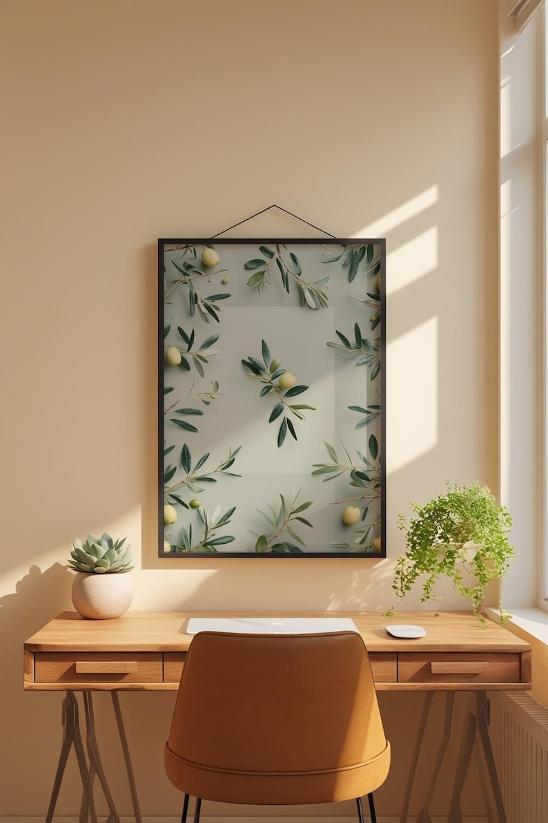Olive Branch Art | Mediterranean Botanical Poster | Sage Green Decor image 1