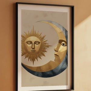 Celestial Wall Art | Modern Minimalist Poster | Abstract Sun Moon Gold Silver imagem 7