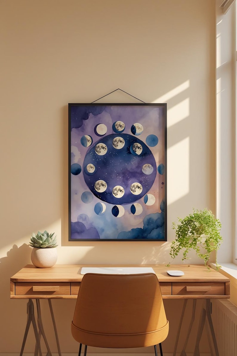 Lunar Phases | Moon Cycle Poster | Mystical Night Art zdjęcie 1