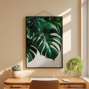 Monstera Leaf Art | Tropical Botanical Poster | Green Plant Decor image 1