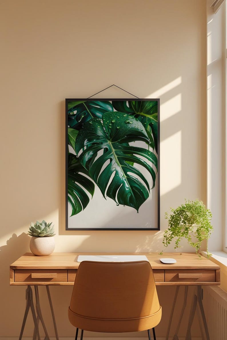 Monstera Leaf Art | Tropical Botanical Poster | Green Plant Decor image 1