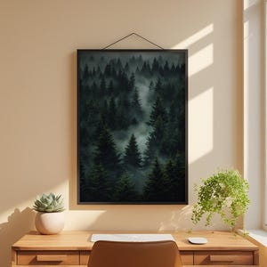 Dark Forest Silhouettes | Moody Nature Poster | Wilderness Art image 1