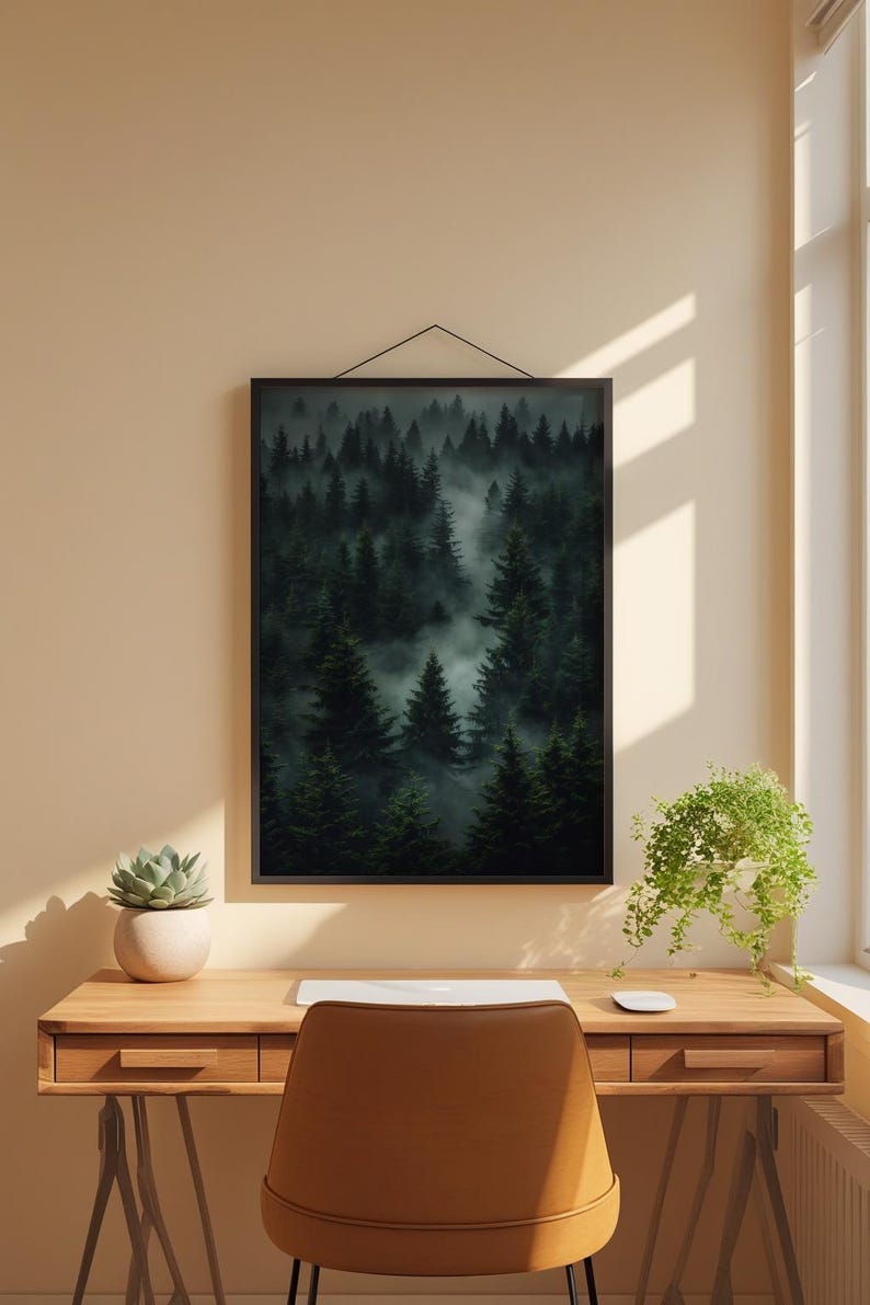 Dark Forest Silhouettes | Moody Nature Poster | Wilderness Art image 1