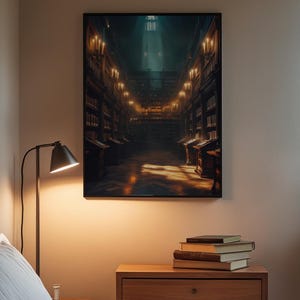 Library Wall Art | Dark Academia Poster | Vintage Bookshelf Decor Bild 3