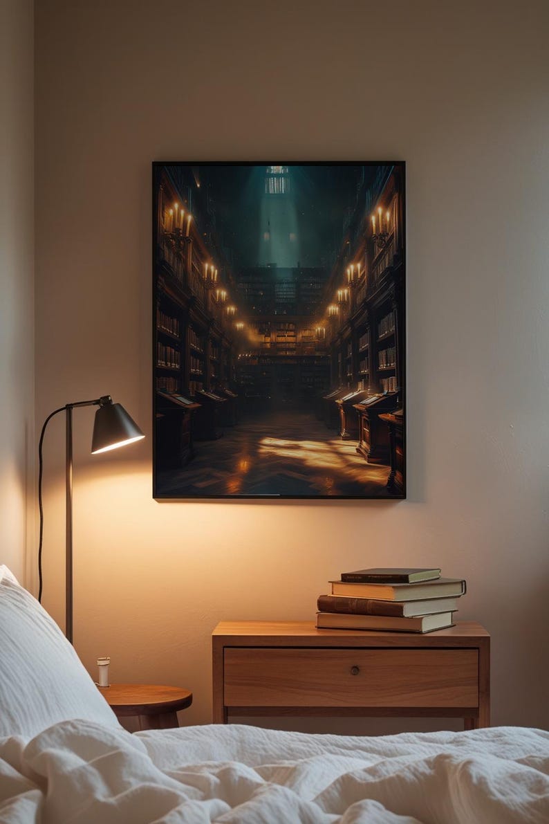 Library Wall Art | Dark Academia Poster | Vintage Bookshelf Decor Bild 3