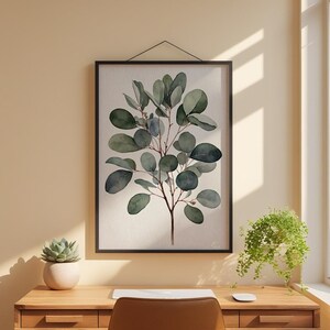 Arte de rama de eucalipto / Impresión botánica en acuarela / Decoración minimalista imagen 1