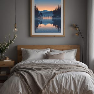 Twilight Lake Reflection | Peaceful Nature Poster | Golden Hour Landscape image 1