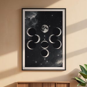 Arte de eclipse lunar / Póster de fases lunares / Decoración de pared astronómica imagen 6