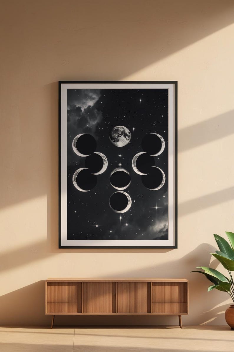 Arte de eclipse lunar / Póster de fases lunares / Decoración de pared astronómica imagen 6