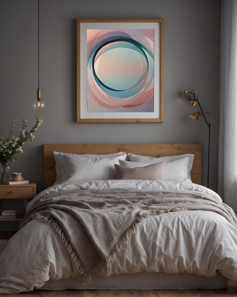 Arte circular abstracto / Impresión geométrica moderna / Póster verde azulado imagen 10