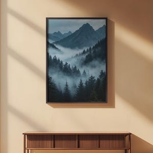 Misty Mountain Forest | Dramatic Nature Poster | Moody Landscape Art image 8