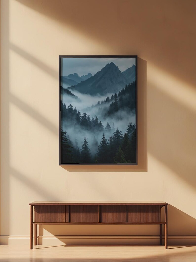 Misty Mountain Forest | Dramatic Nature Poster | Moody Landscape Art image 8