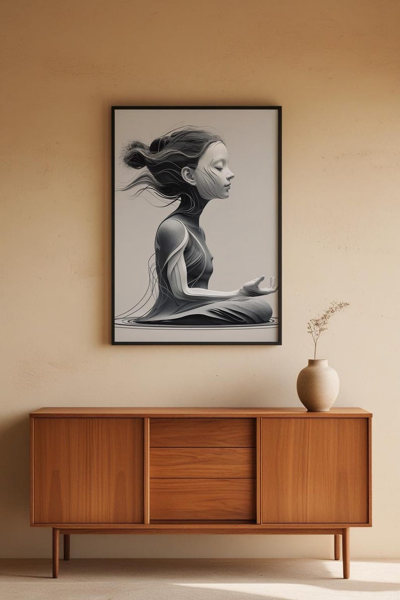 Zen Profile Line Art | Meditation Face Poster | Minimalist Wellness Decor Bild 6