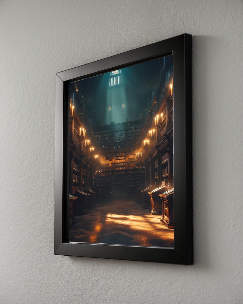 Library Wall Art | Dark Academia Poster | Vintage Bookshelf Decor Bild 8