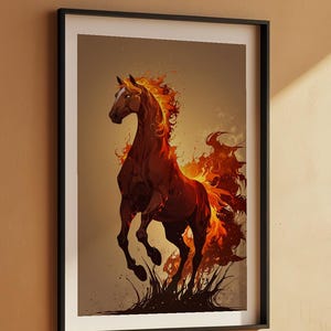 Arte de caballo de fuego / Póster de semental llameante / Decoración de pared de fantasía moderna imagen 7