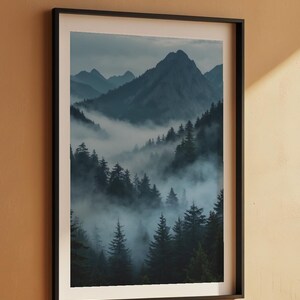 Misty Mountain Forest | Dramatic Nature Poster | Moody Landscape Art image 9