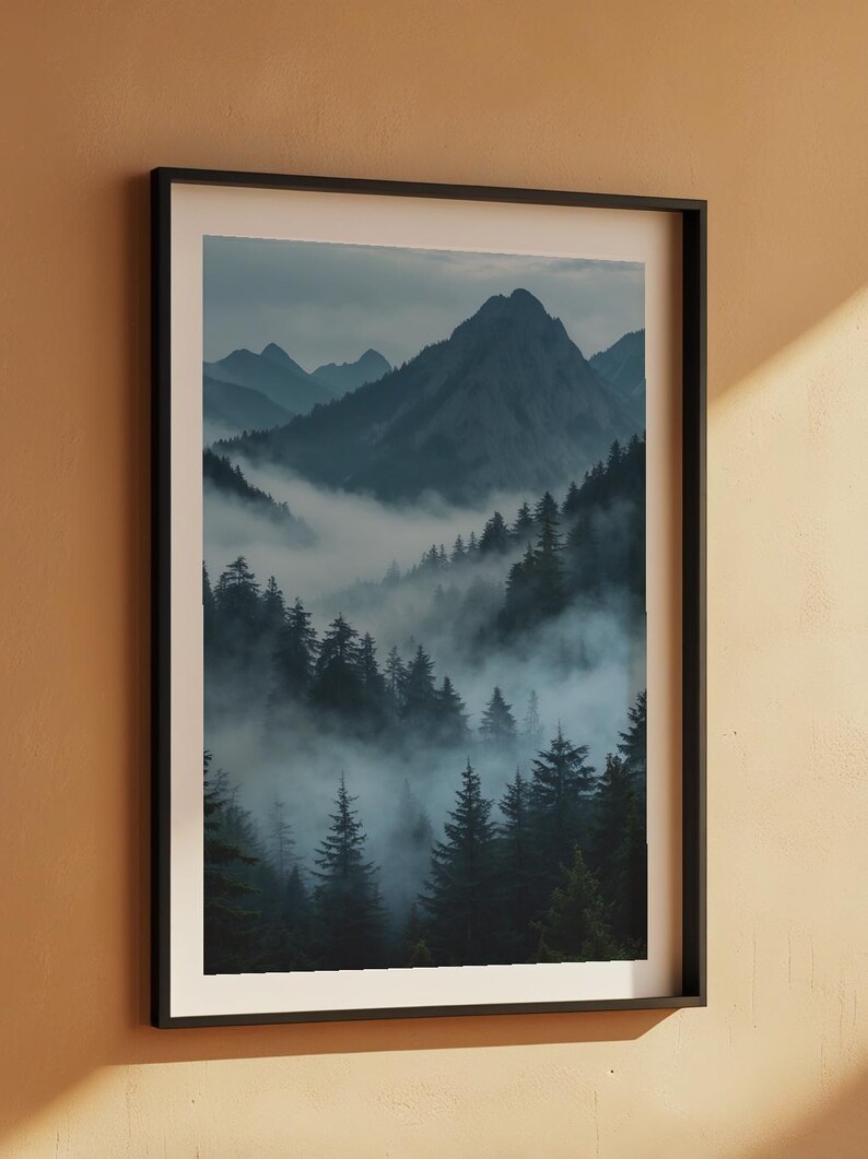 Misty Mountain Forest | Dramatic Nature Poster | Moody Landscape Art image 9