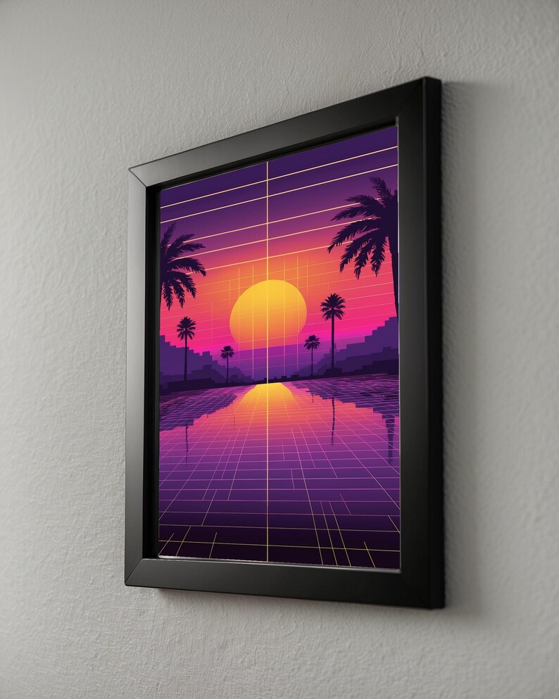 Poster coucher de soleil Vaporwave | Décoration murale palmiers néon image 3