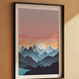 Póster de amanecer en la montaña / pico alpino / Arte de paisaje natural imagen 7