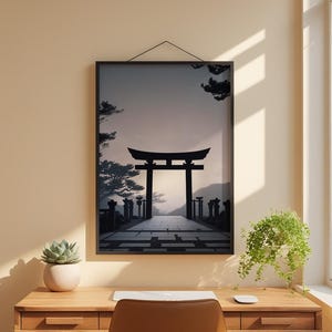 Torii Gate Silhouette | Modern Japanese Art | Zen Decor Bild 1