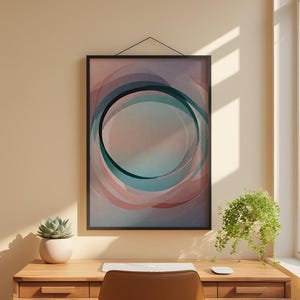 Arte circular abstracto / Impresión geométrica moderna / Póster verde azulado imagen 1