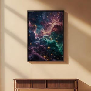 Jewel Tone Nebula | Cosmic Space Poster | Deep Emerald Universe Art zdjęcie 7