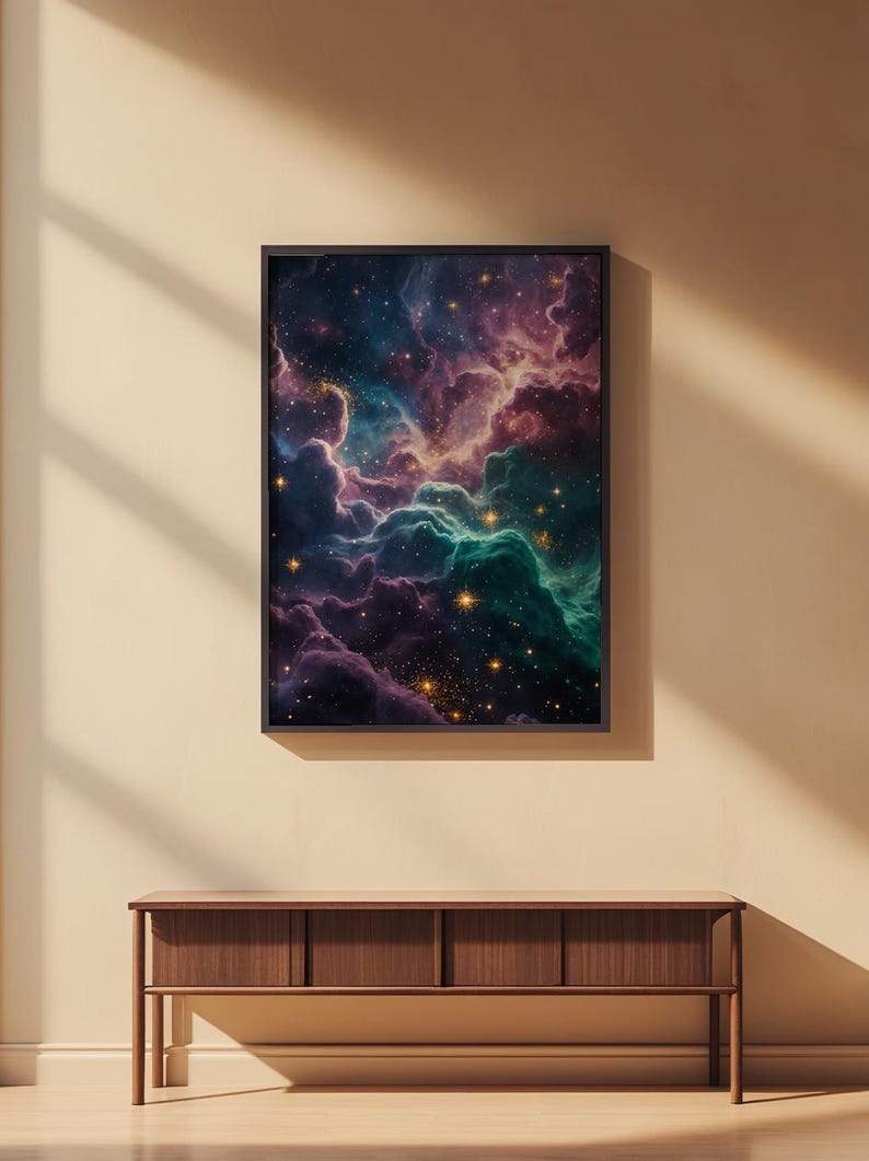 Jewel Tone Nebula | Cosmic Space Poster | Deep Emerald Universe Art zdjęcie 7