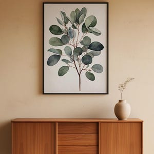 Arte de rama de eucalipto / Impresión botánica en acuarela / Decoración minimalista imagen 5