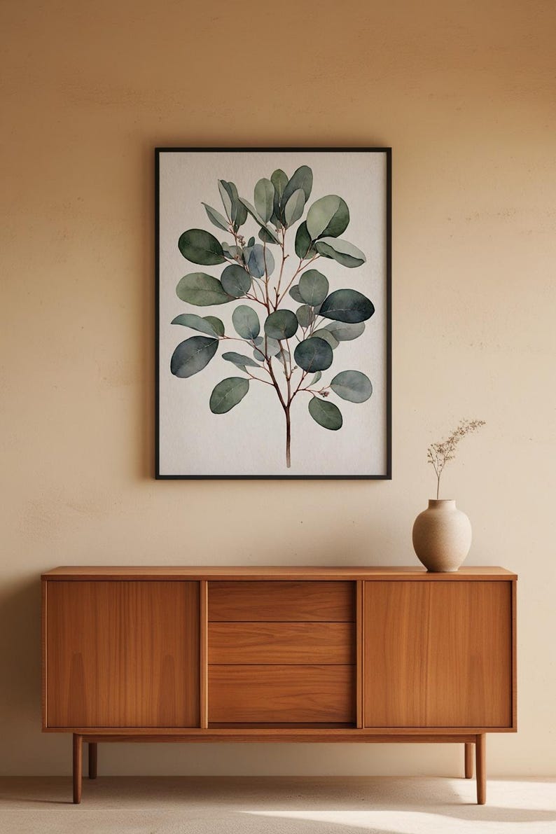 Arte de rama de eucalipto / Impresión botánica en acuarela / Decoración minimalista imagen 5